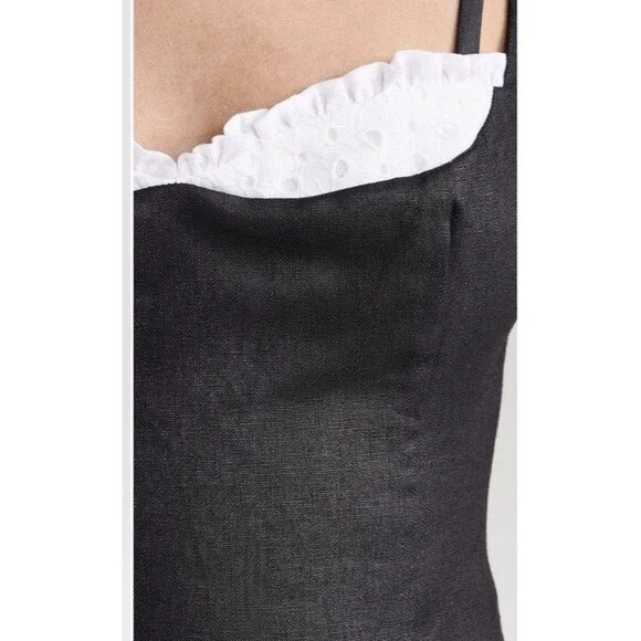 Reformation Lovella Linen Dress Black Mini Lined Adjustable Straps Size 4